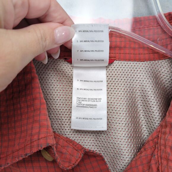 THE NORTH FACE Men's M Orange Grey Check Long Sleeve Button Shirt Suede-Like Y2K - Picture 10 of 11